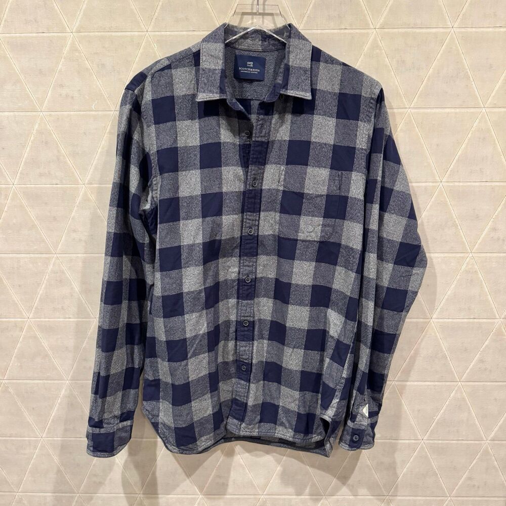 Scotch & Soda Amsterdam Couture Gray Blue Check Shirt L EUC